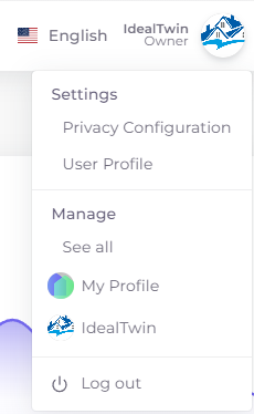 User dropdown menu